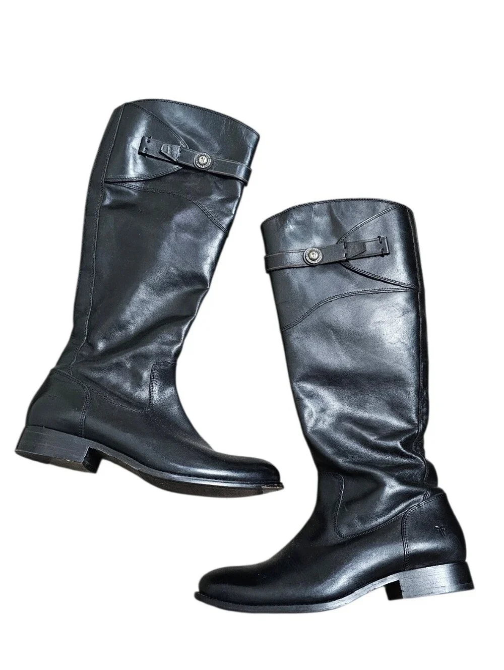 Frye Molly Button Black Leather Tall Knee-High Riding Boots Size 9